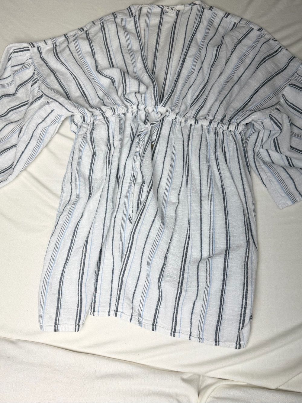 Roxy White and Navy Striped Tie-Waist Tunic